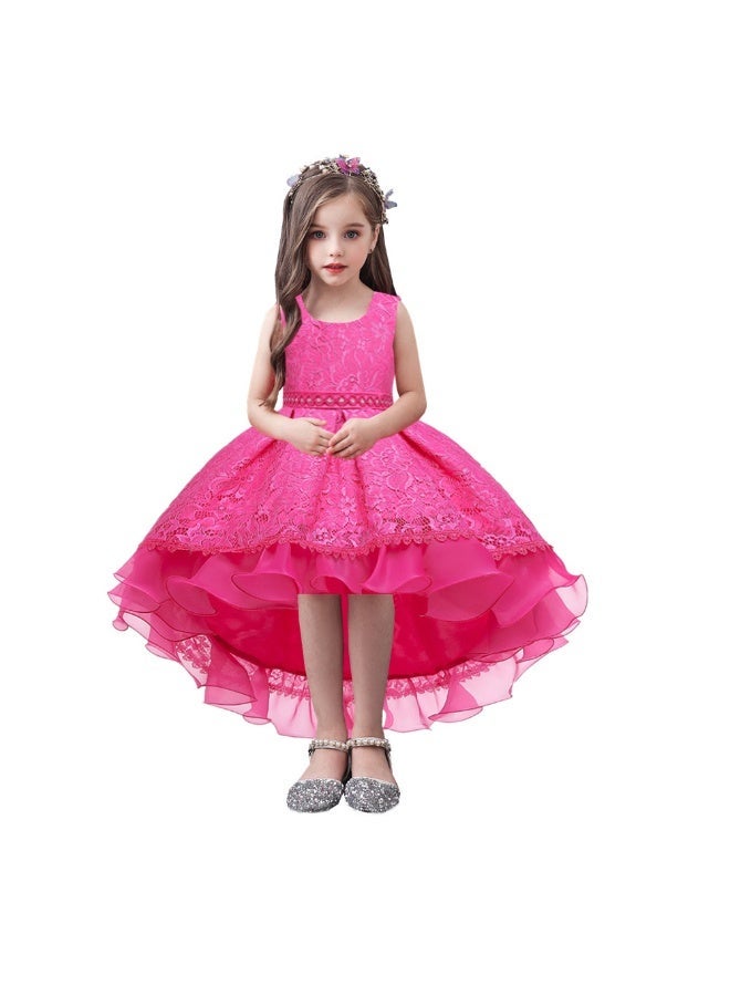 Girls Princess Dress Up Wedding Dress Maix Party Flower Lace Long Tailing Dress Tulle - Image 1